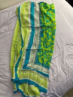 pashmina Turquoise & Lime Green Patterned Lightweight Scarf Wrap